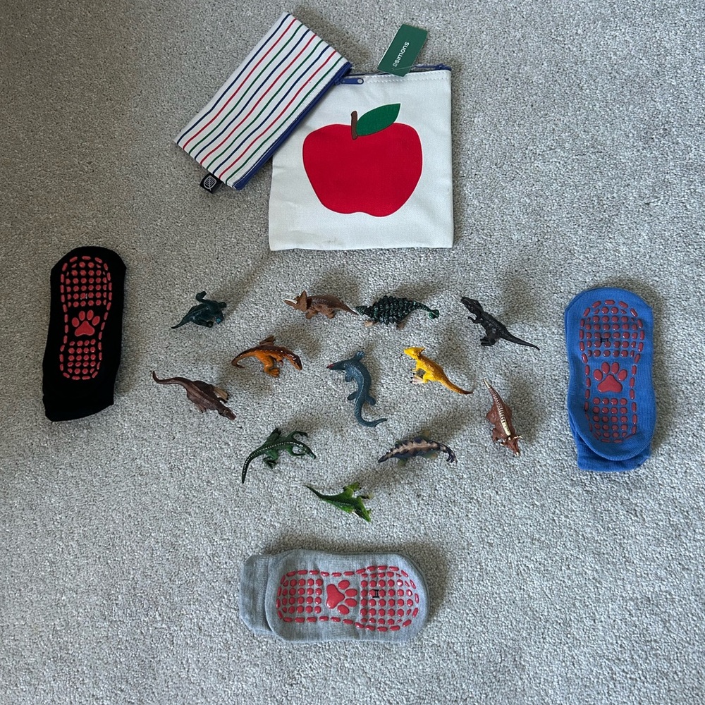 Colorful Dinosaur Toy Set with Socks and Pouches - Picture 1 of 8
